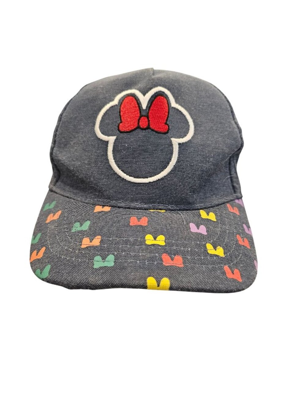 Disney Minnie Mouse Denim Cap Colorful Bow Print Adjustable Snapback